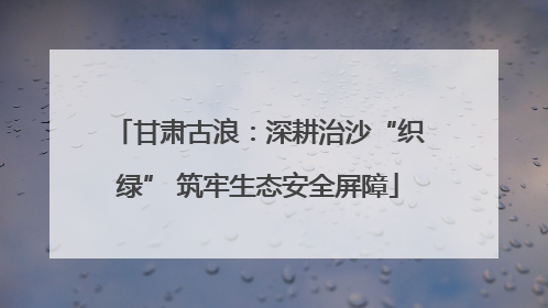 甘肃古浪：深耕治沙“织绿” 筑牢生态安全屏障