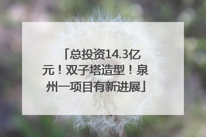 总投资14.3亿元！双子塔造型！泉州一项目有新进展