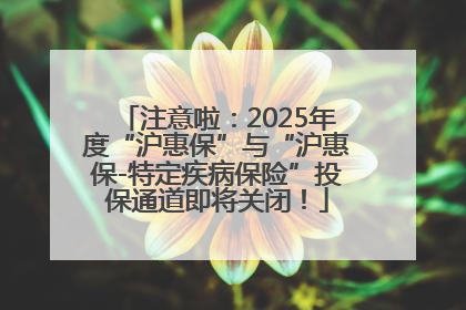 注意啦：2025年度“沪惠保”与“沪惠保-特定疾病保险”投保通道即将关闭！
