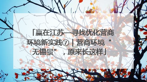 赢在江苏—寻找优化营商环境新实践⑦｜营商环境“无锡景”，原来长这样